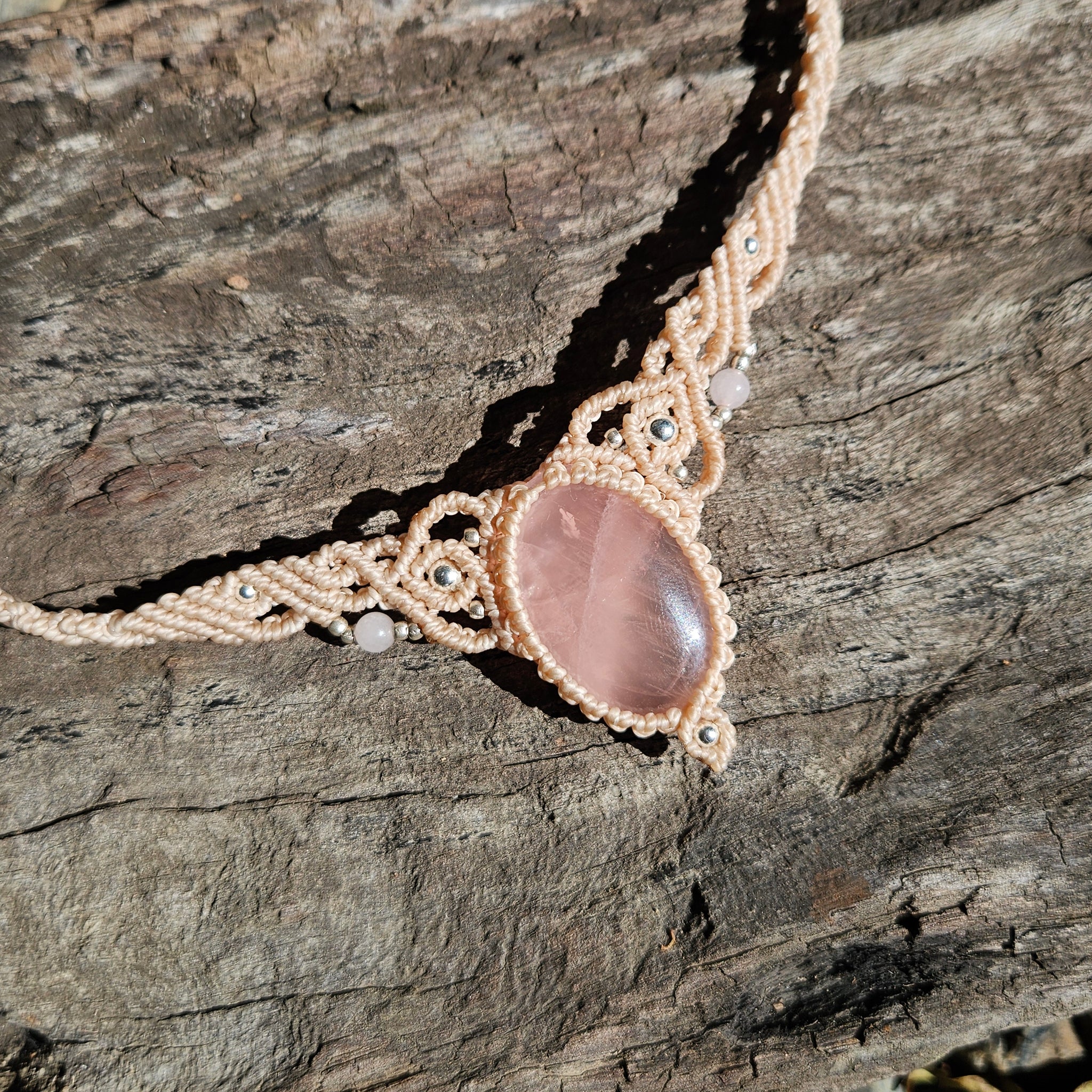 Rose Quartz Woven Choker Necklace