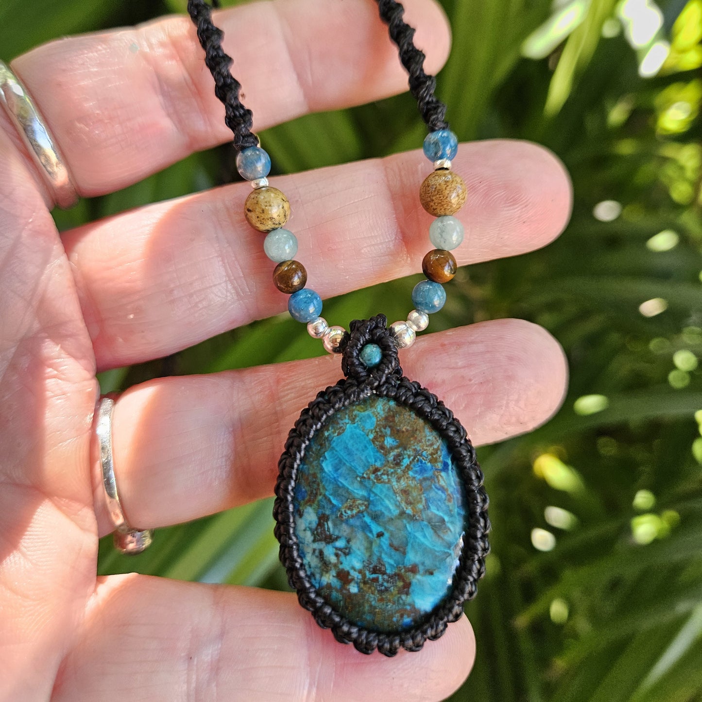 Shattuckite Oval Pendant Necklace - Black
