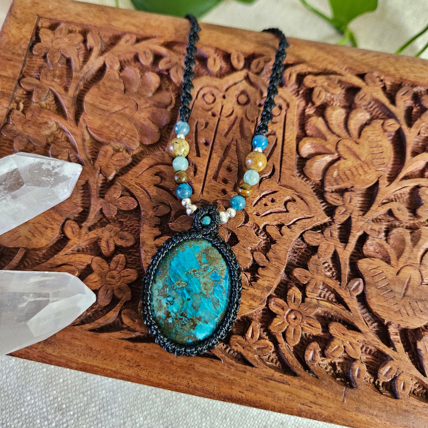 Shattuckite Oval Pendant Necklace - Black