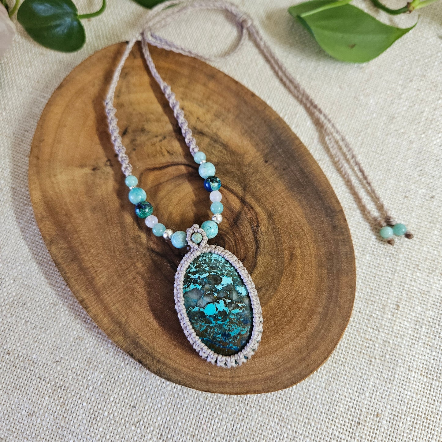 Shattuckite Oval Pendant Necklace - Taupe