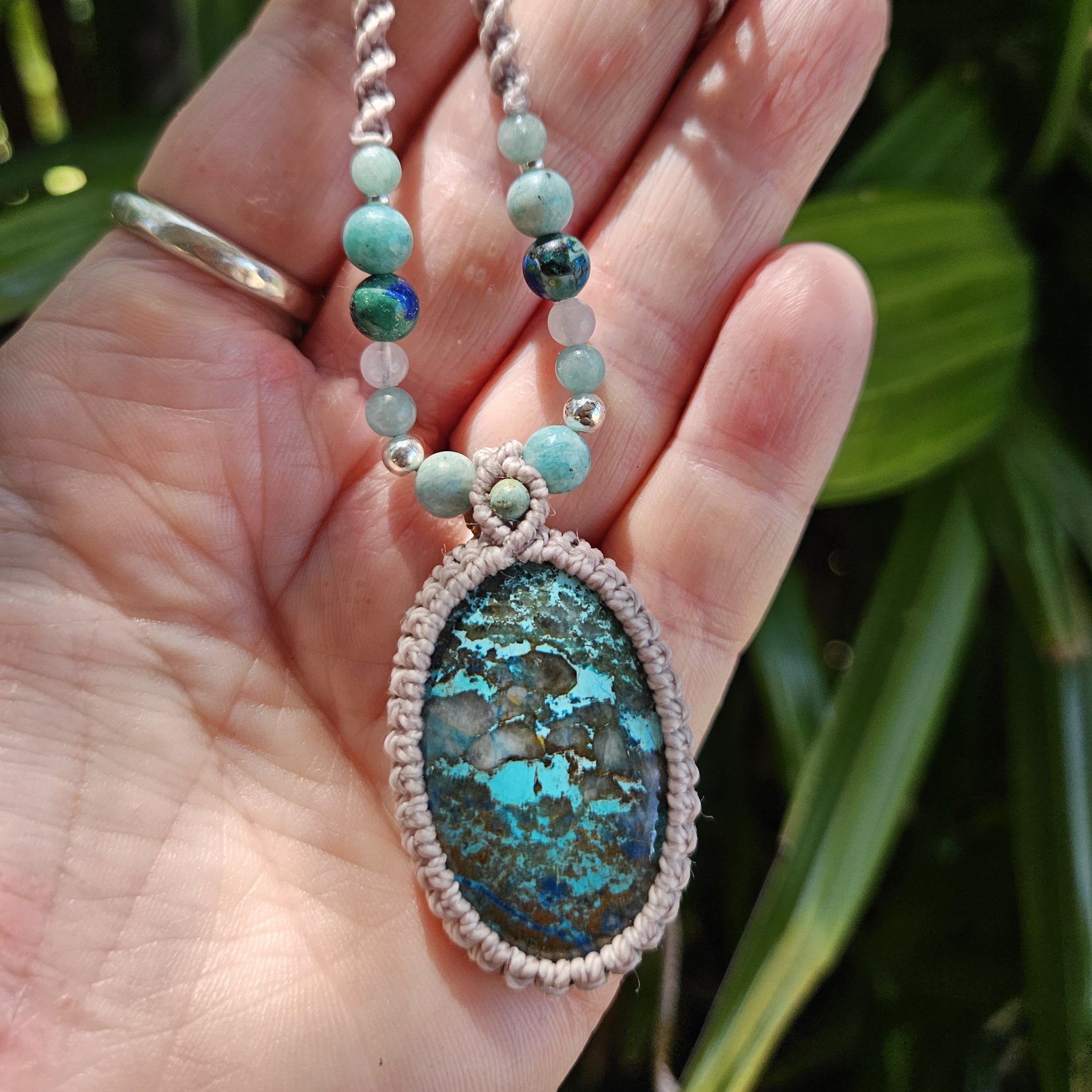 Shattuckite Oval Pendant Necklace - Taupe