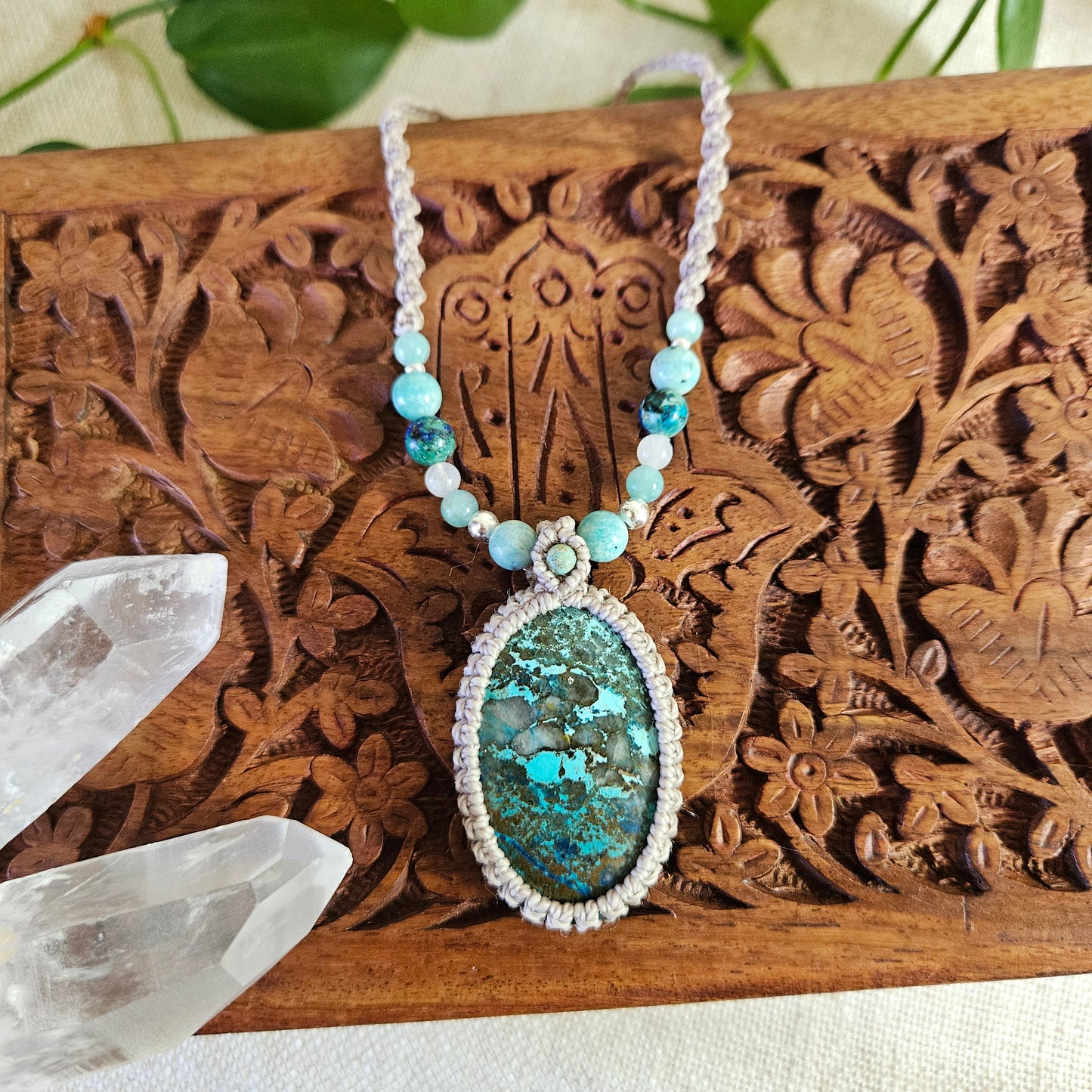 Shattuckite Oval Pendant Necklace - Taupe
