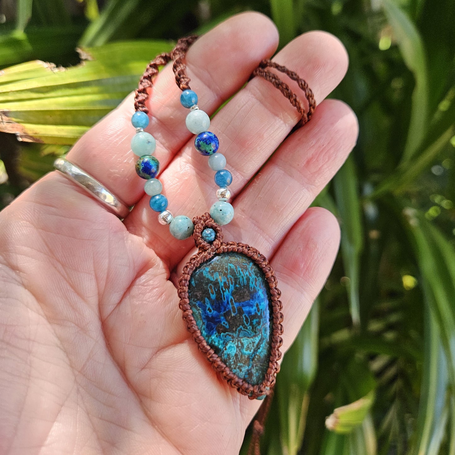 Shattuckite Teardrop Pendant Necklace - Mocha