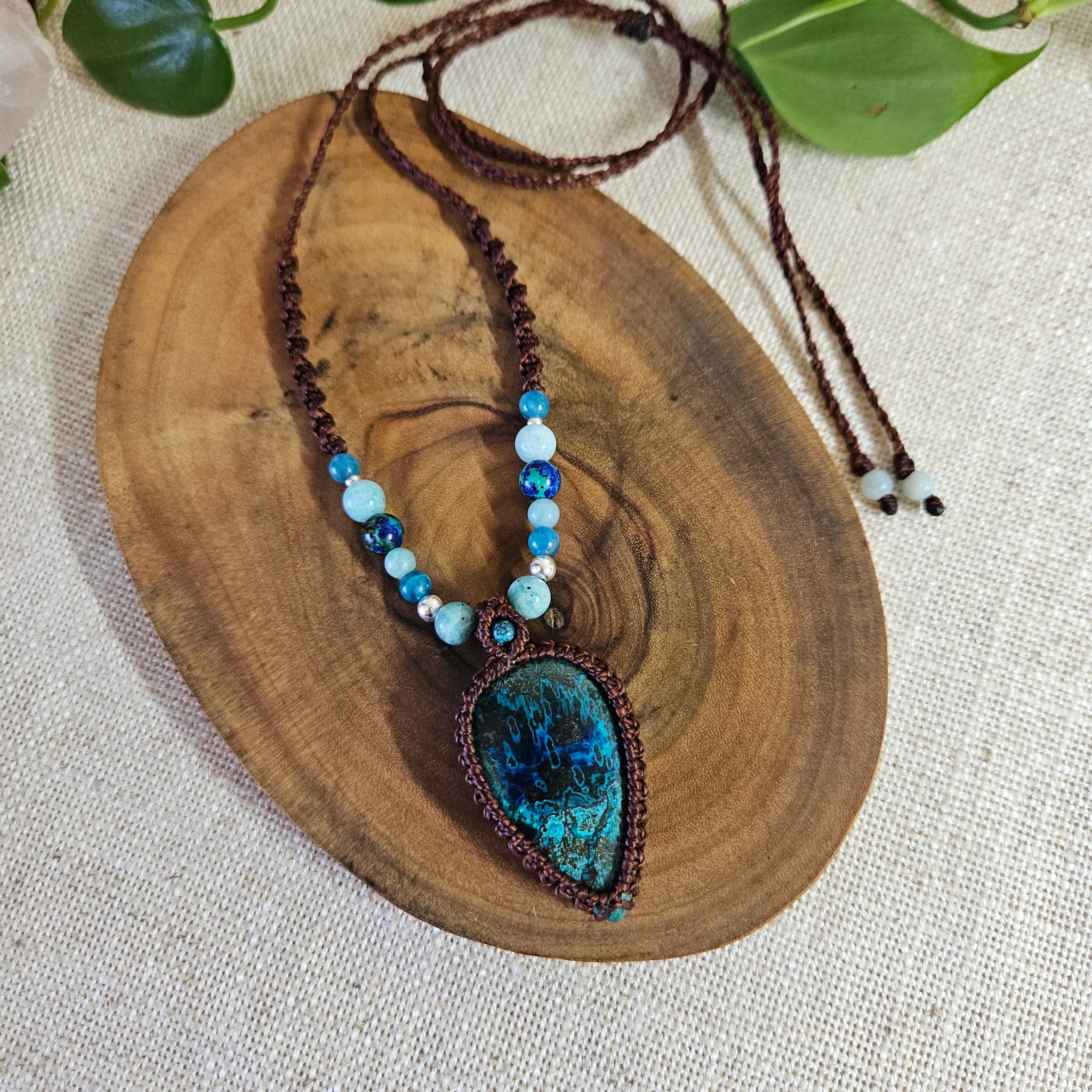 Shattuckite Teardrop Pendant Necklace - Mocha