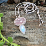Harmony Collection Wrap Necklace - Rose Quartz & Moonstone