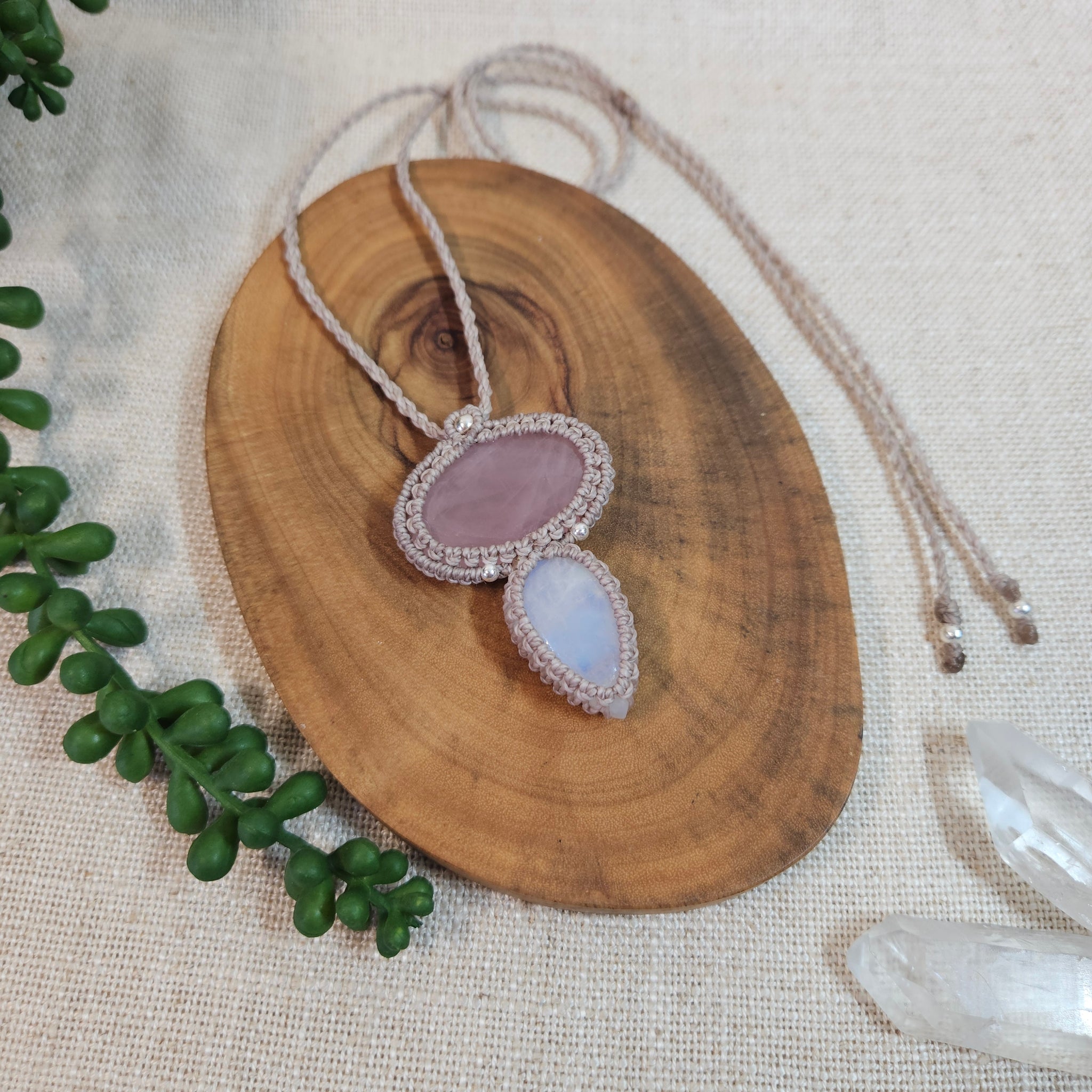 Harmony Collection Wrap Necklace - Rose Quartz & Moonstone