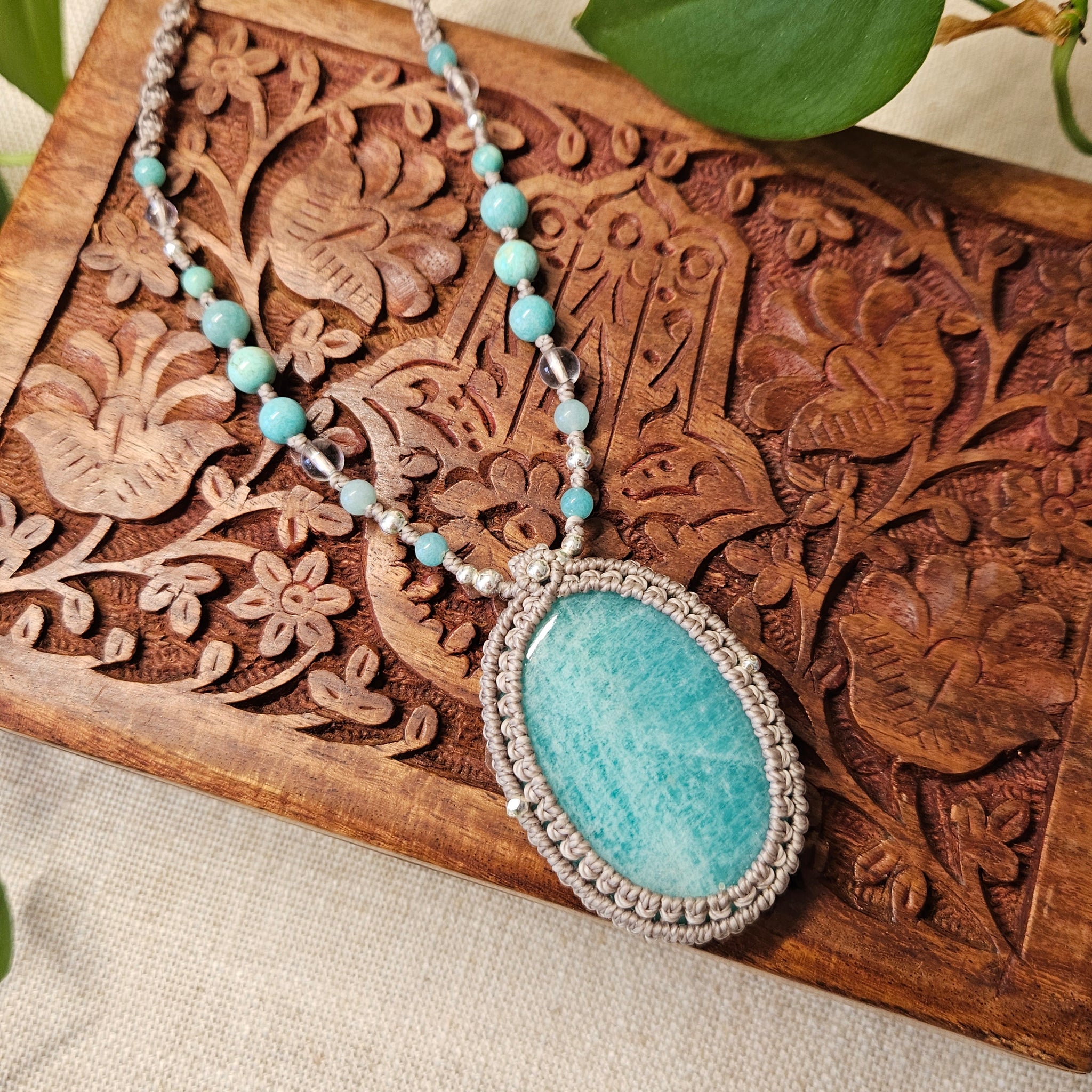 Ritual Collection Macrame Wrap Necklace - Amazonite in Taupe