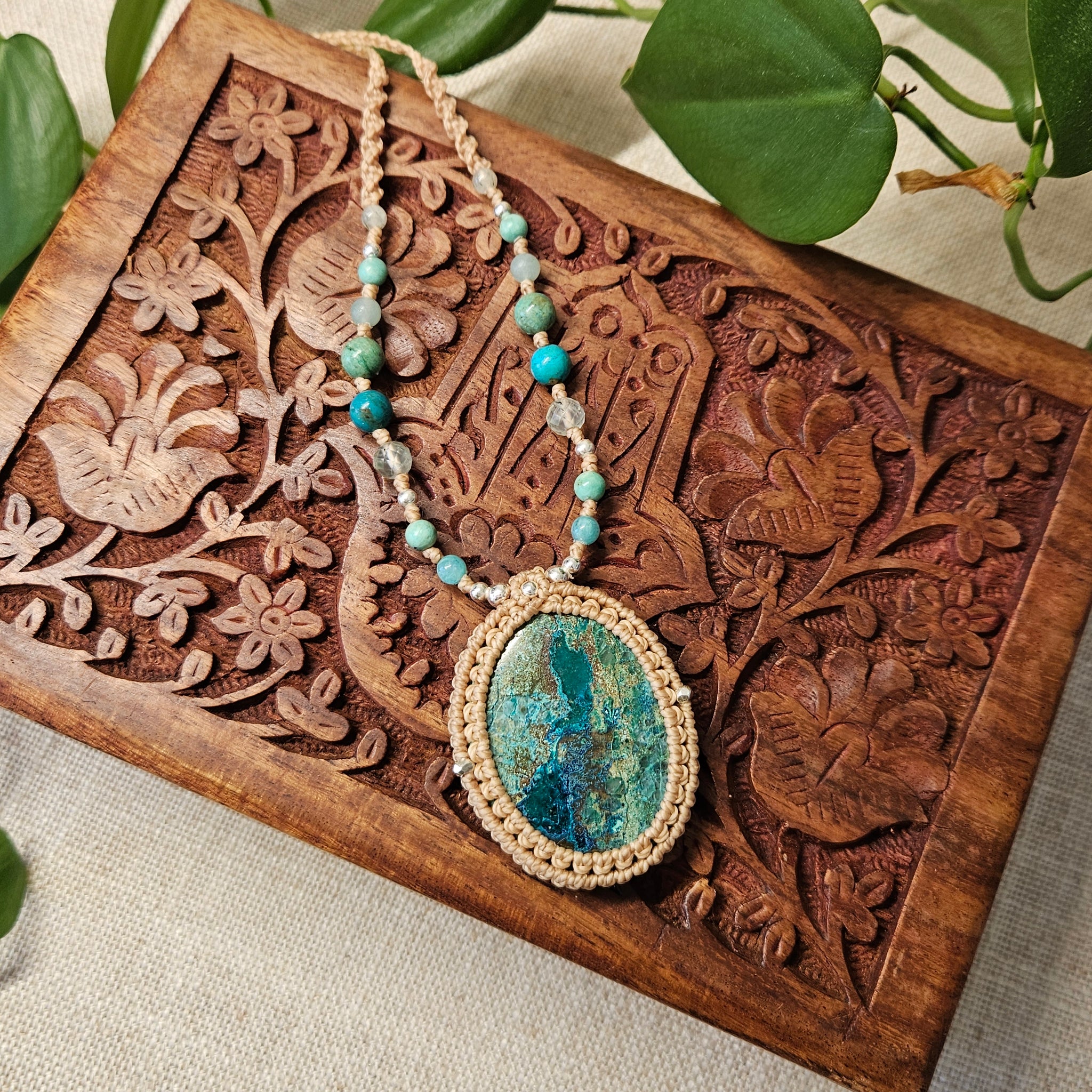 Ritual Collection Macrame Wrap Necklace - Chrysocolla in Sand