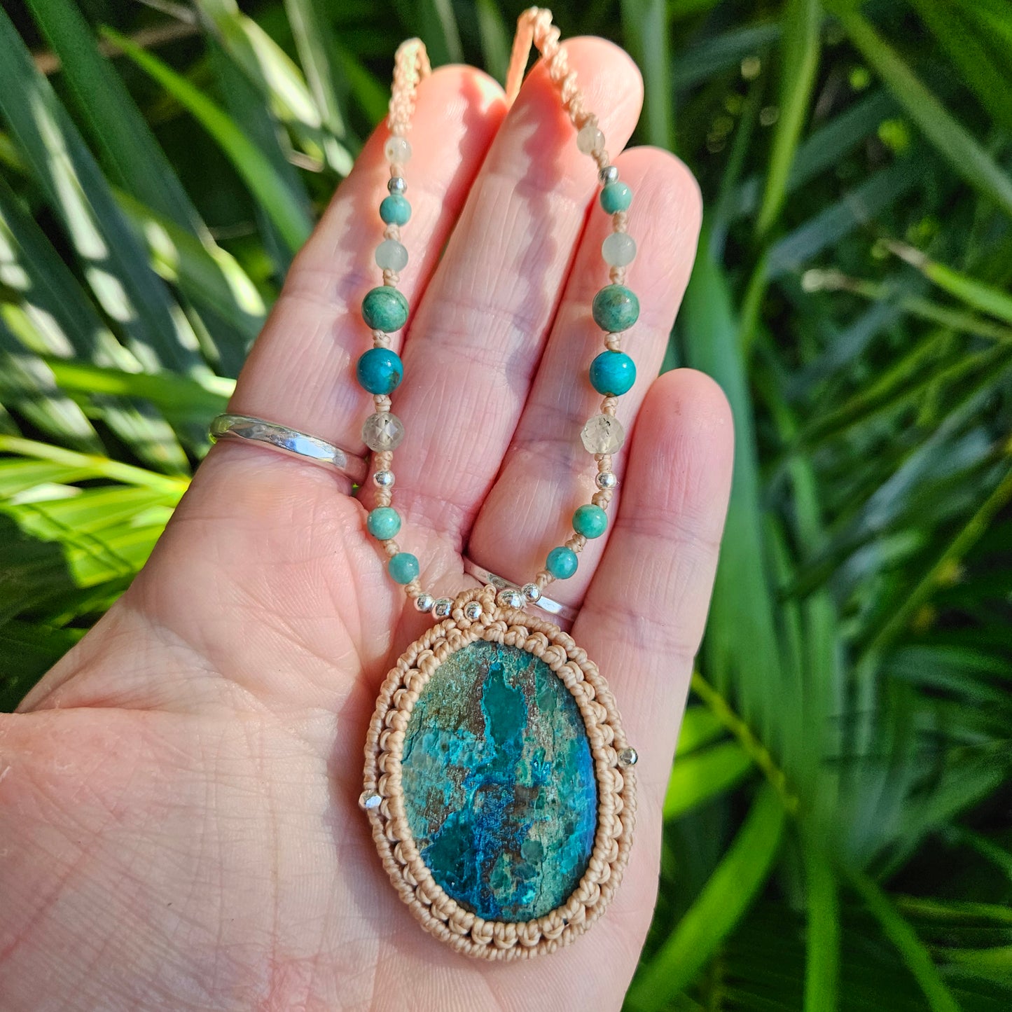 Ritual Collection Macrame Wrap Necklace - Chrysocolla in Sand