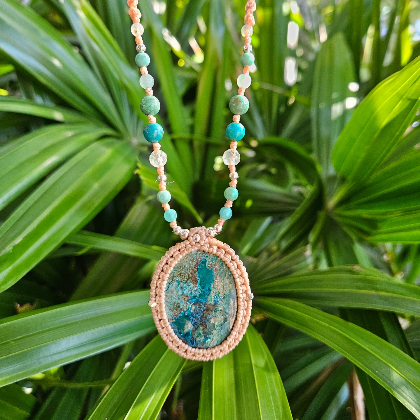 Ritual Collection Macrame Wrap Necklace - Chrysocolla in Sand
