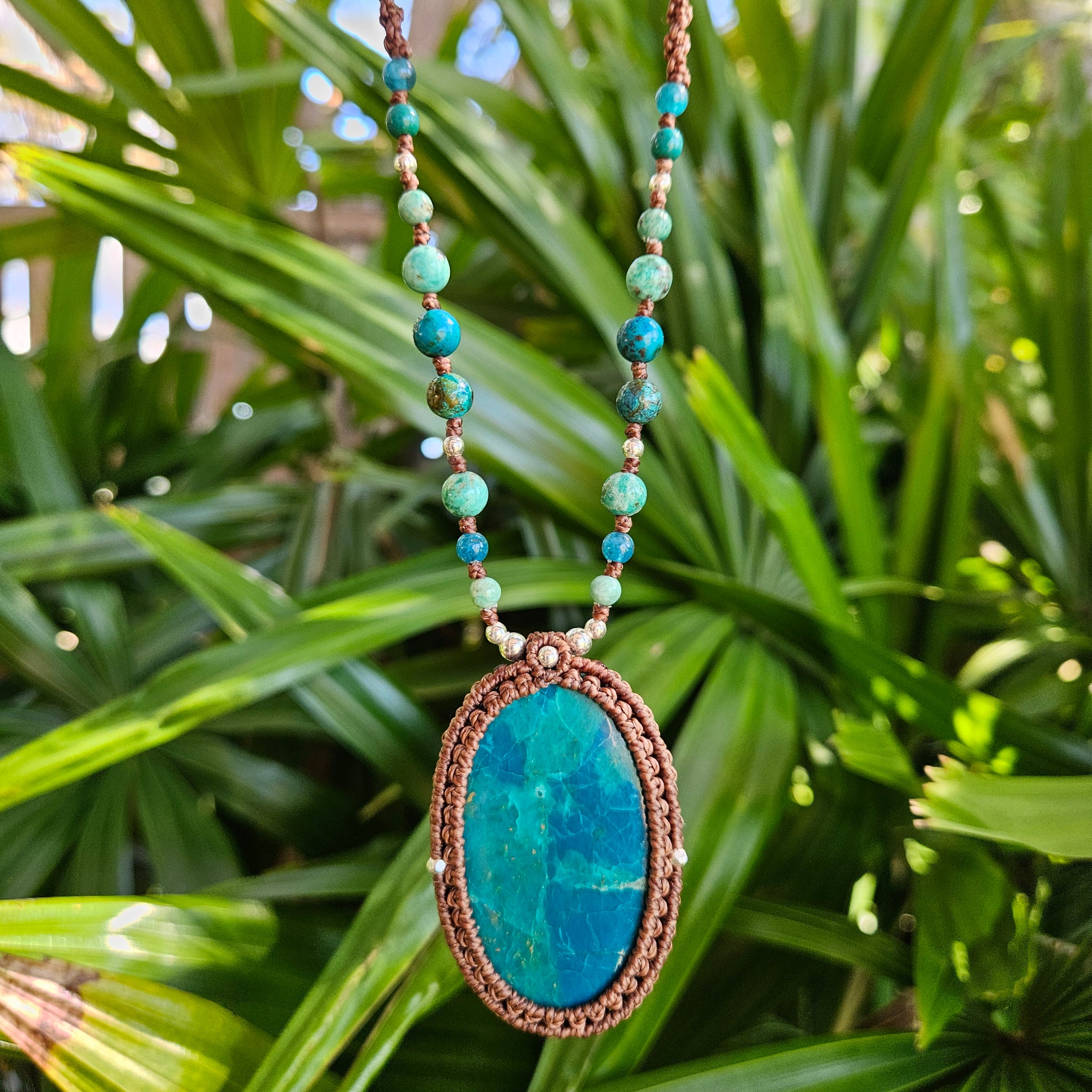 Ritual Collection Macrame Wrap Necklace - Chrysocolla in Coffee