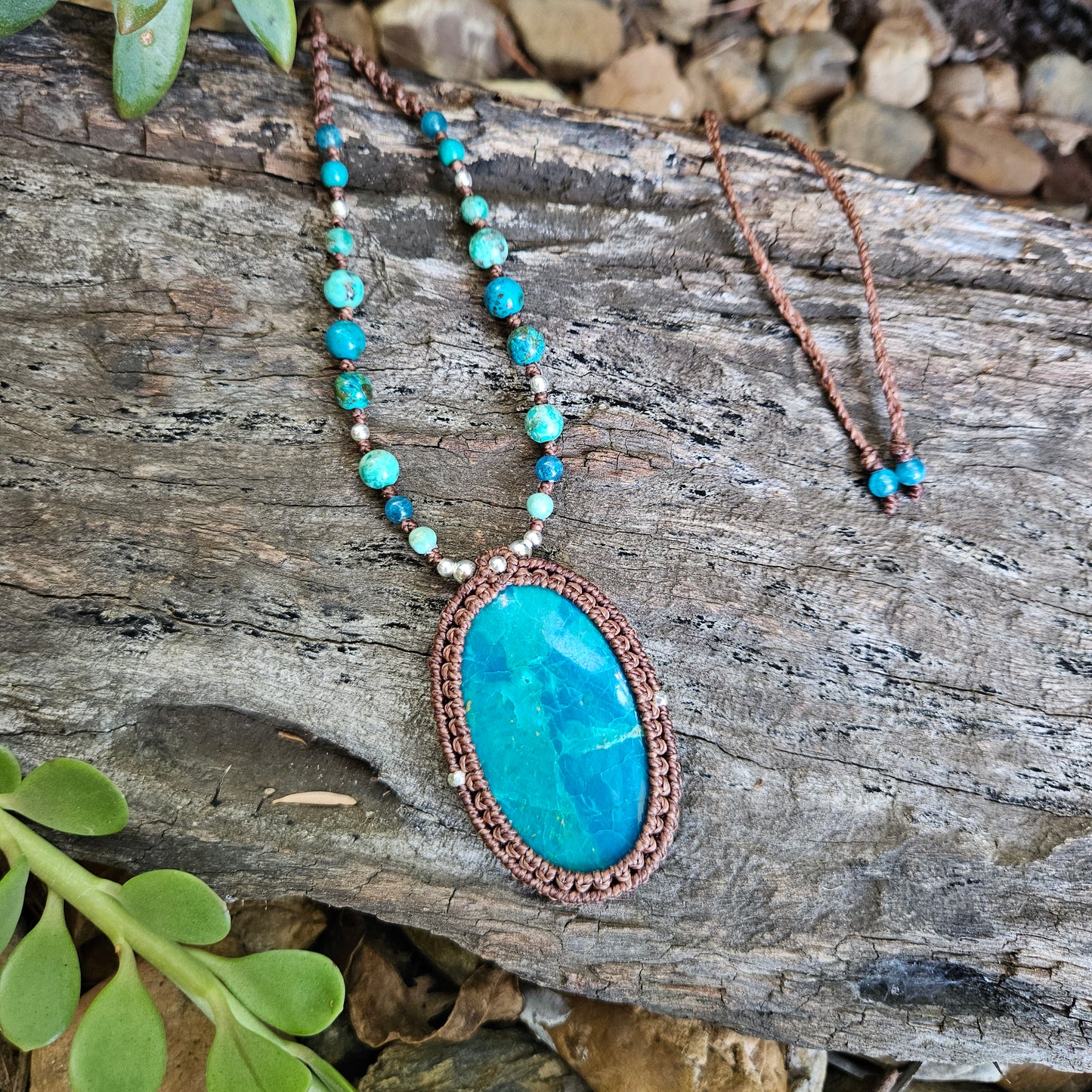 Ritual Collection Macrame Wrap Necklace - Chrysocolla in Coffee