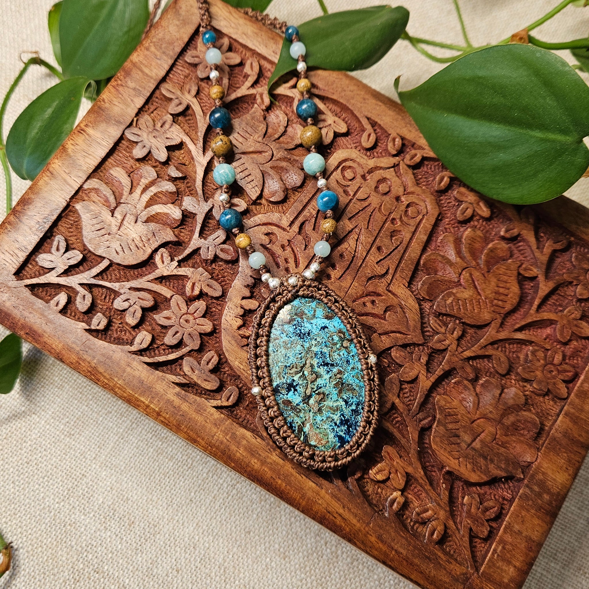 Ritual Collection Macrame Wrap Necklace - Shattuckite in Coffee
