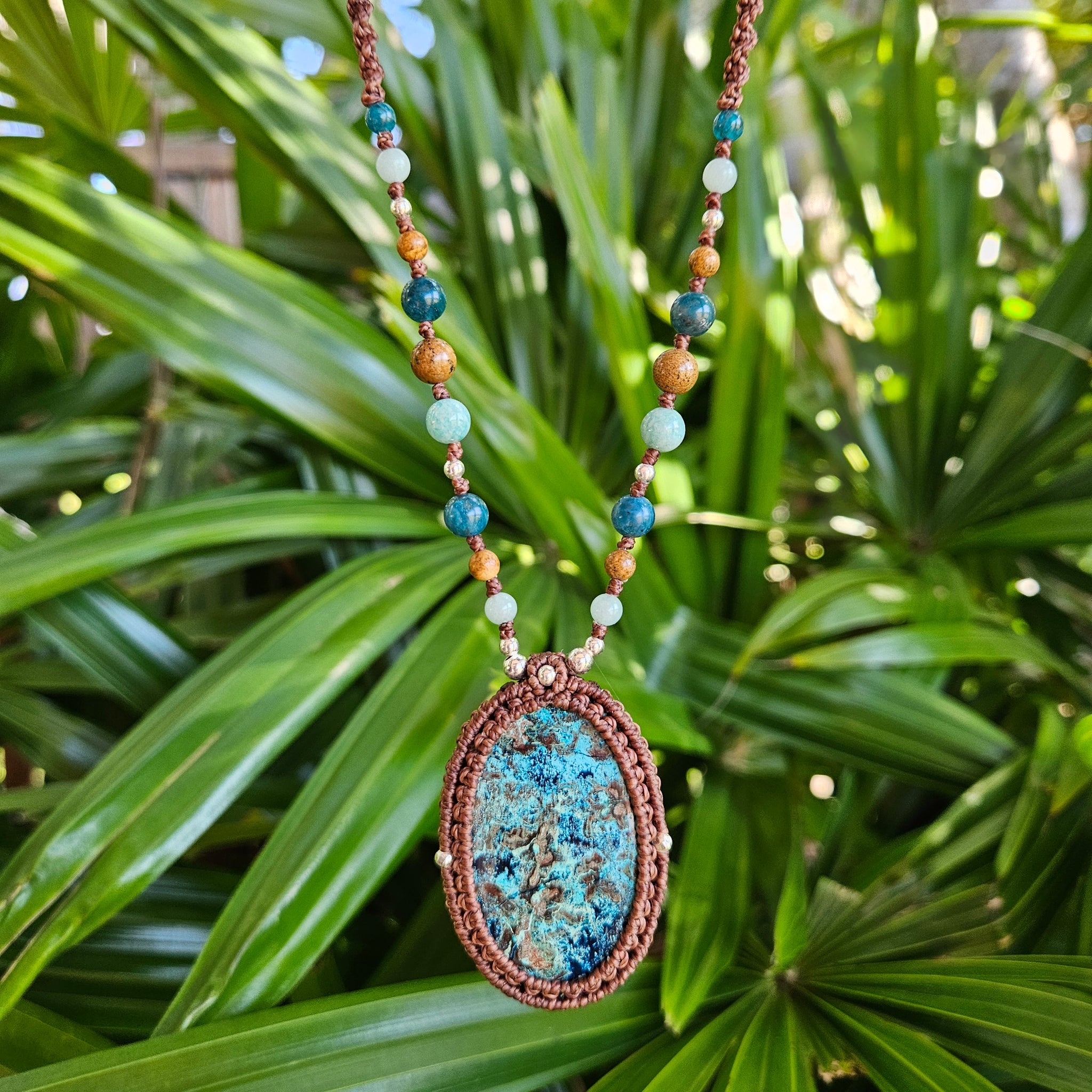 Ritual Collection Macrame Wrap Necklace - Shattuckite in Coffee