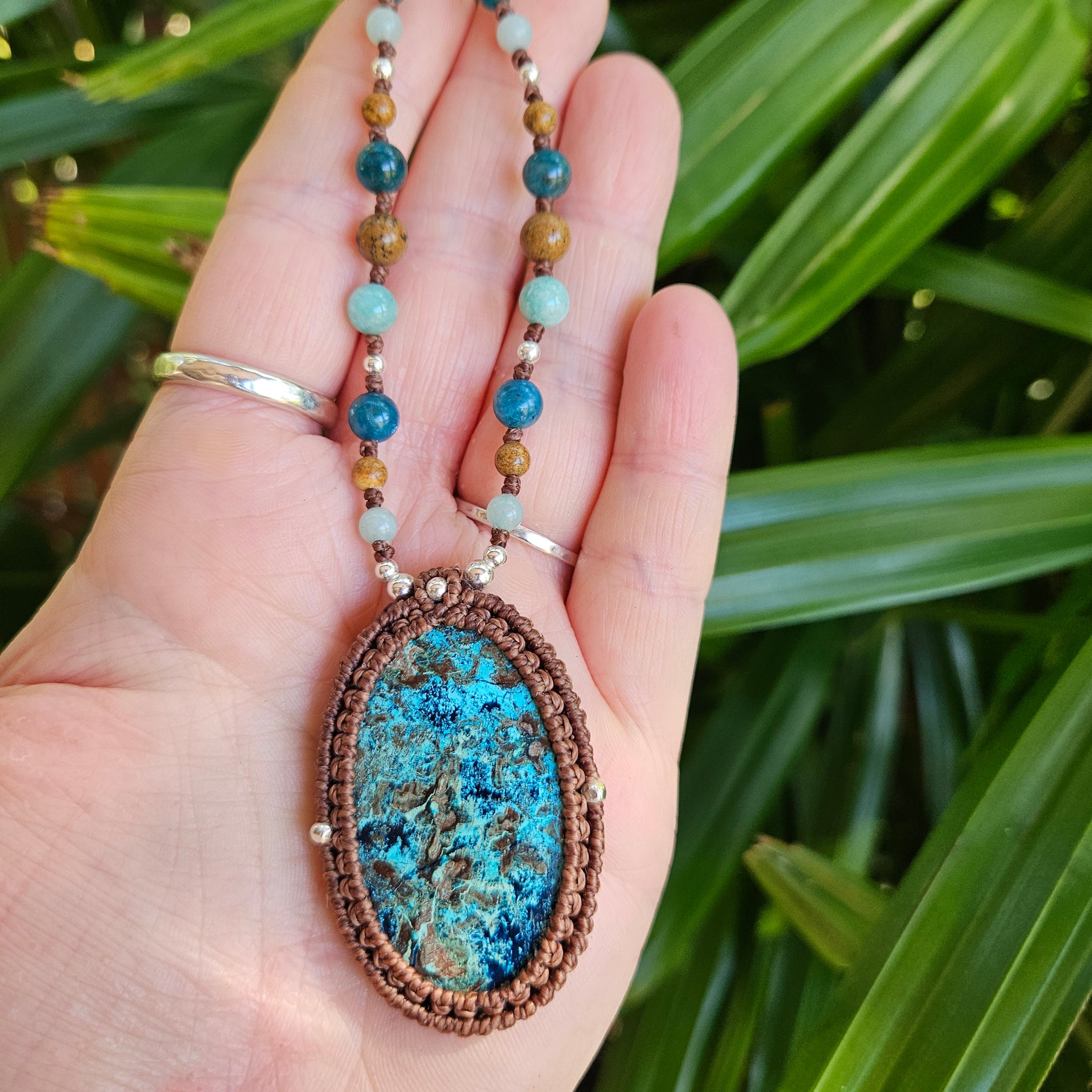 Ritual Collection Macrame Wrap Necklace - Shattuckite in Coffee