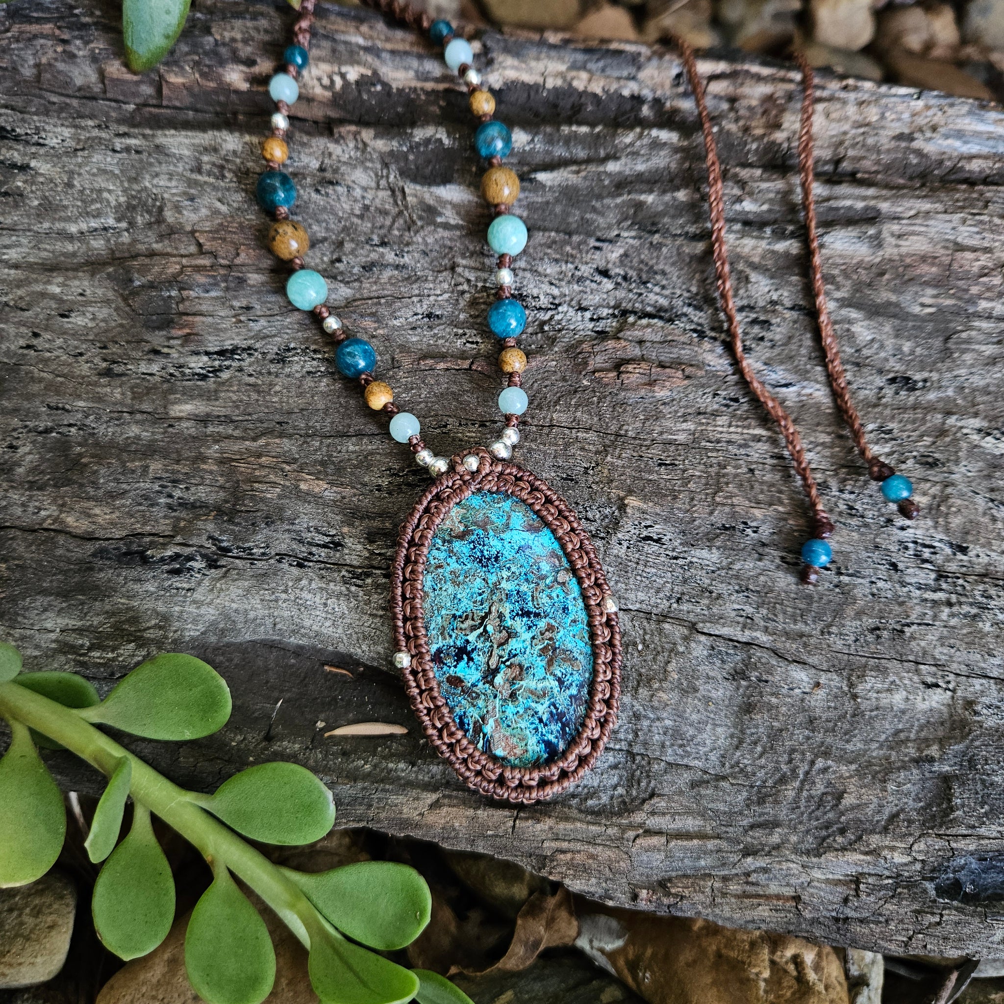 Ritual Collection Macrame Wrap Necklace - Shattuckite in Coffee
