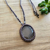 Smoky Quartz & Silver Macrame Necklace - Matte Brown image 0