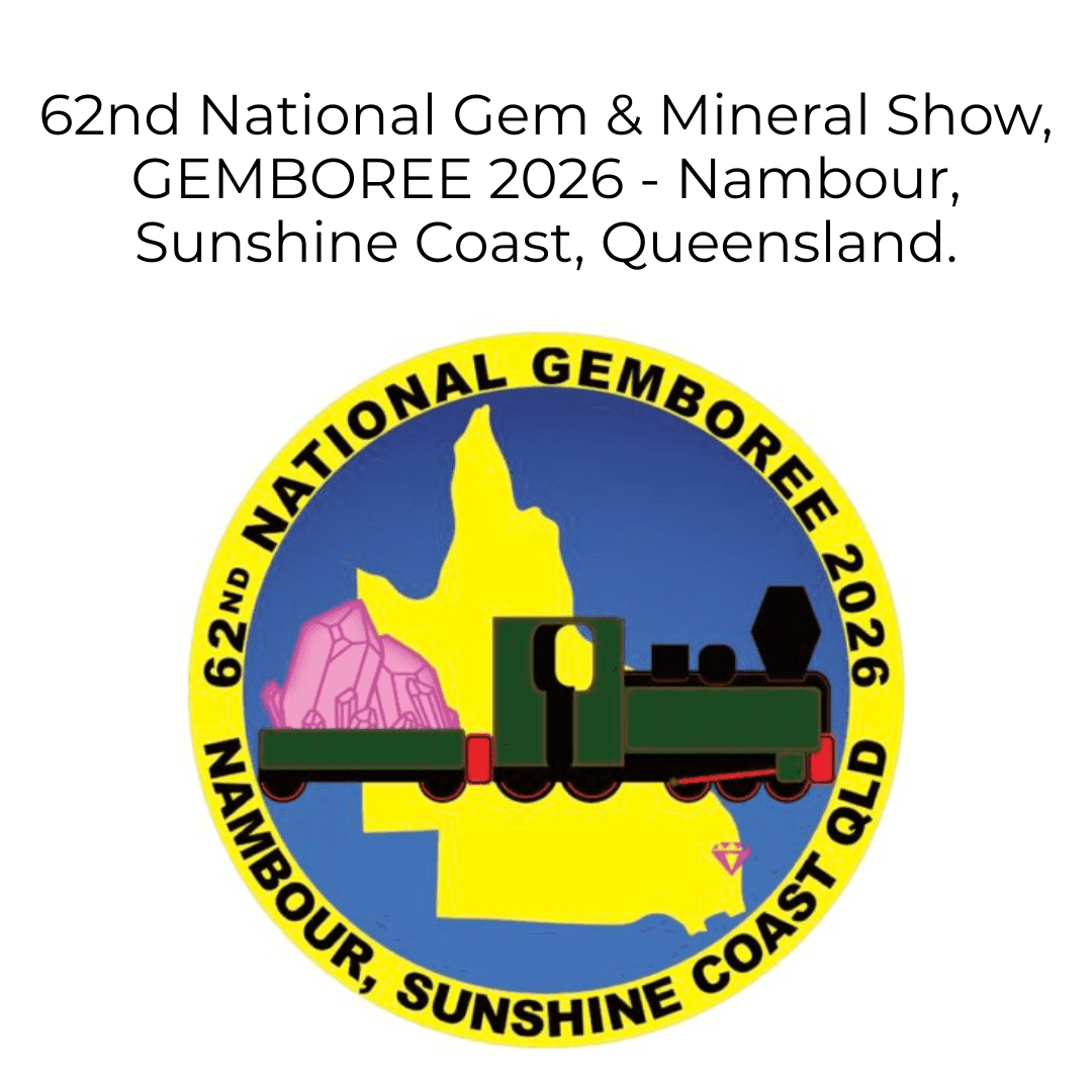 Logo for the 62nd National Gem & Mineral Show at GEMBOREE 2026 in Nambour, Sunshine Coast, Queensland.