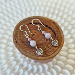 Rose Quartz & Rhodonite Heart Leaf Earrings