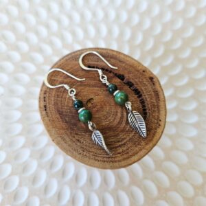 Turquoise & Moss Agate Twisted Leaf Earrings