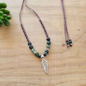 Moss Agate Leaf Macrame Necklace