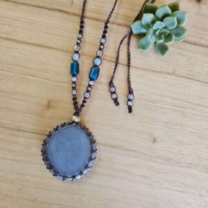 Angelite & Apatite Macrame Necklace - Matte Brown
